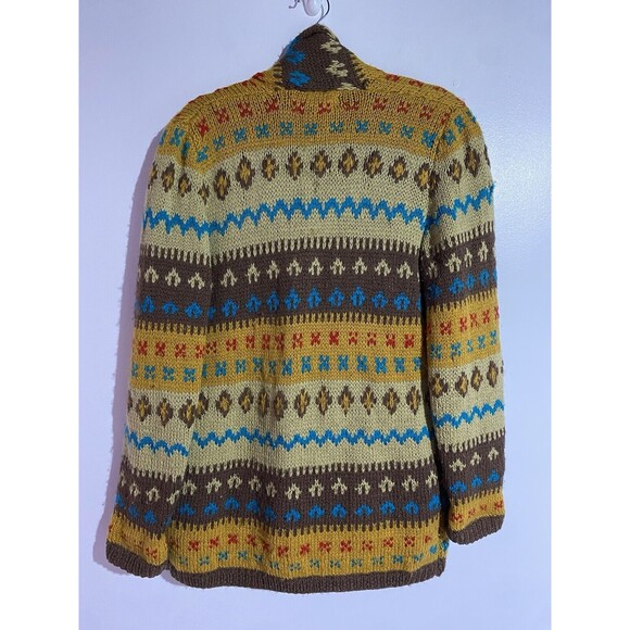 Vtg Cardigan Sweater M Brown Wool 70s Western Fall Bohemian Aztec Cabincore - Picture 2 of 14